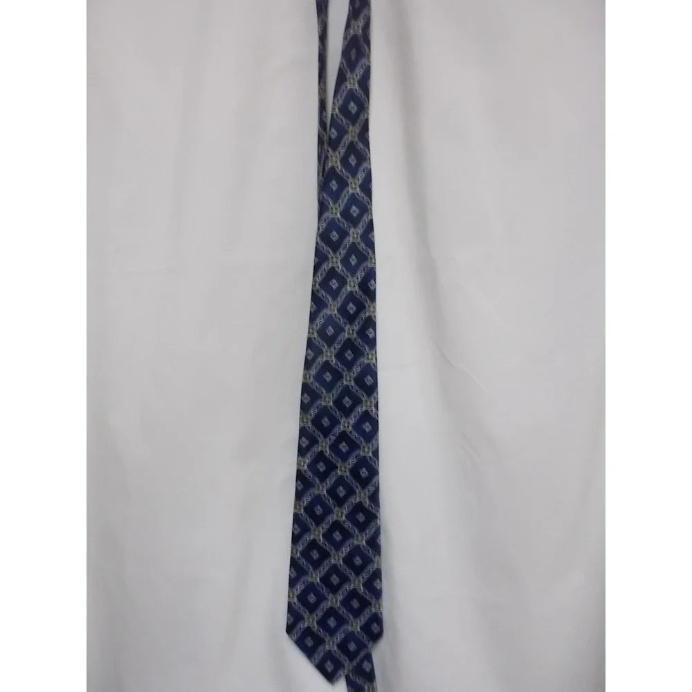 Ketch Mens Blue Gold GeoDiamond Pattern Silk Blend Necktie Formal Accessory